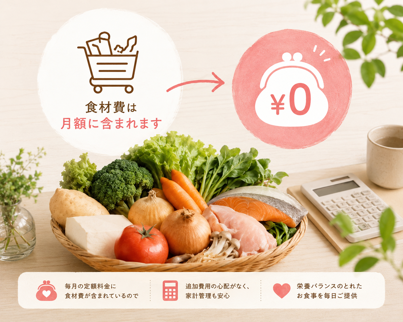 食材費は月額に含まれます
